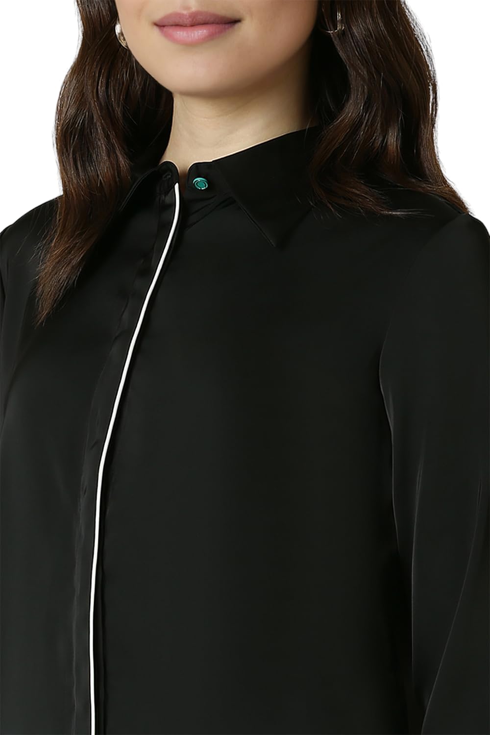 Allen Solly Women's Black Plain Long Sleeve Formal Shirt