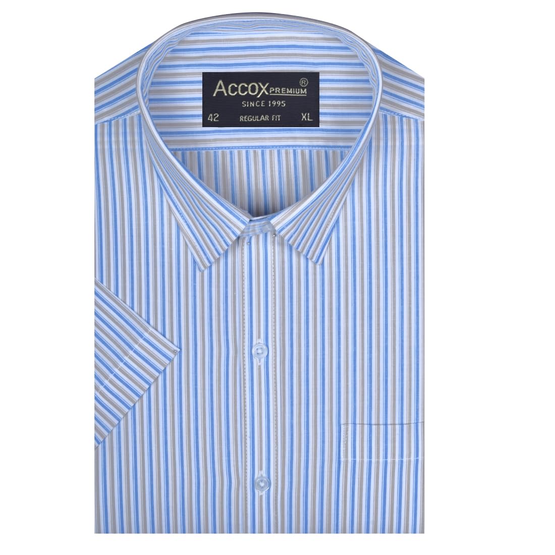 ACCOX Men's Breathable Cotton Half Sleeves Striped Regular Fit Formal Shirt for Men (O_GCR409)