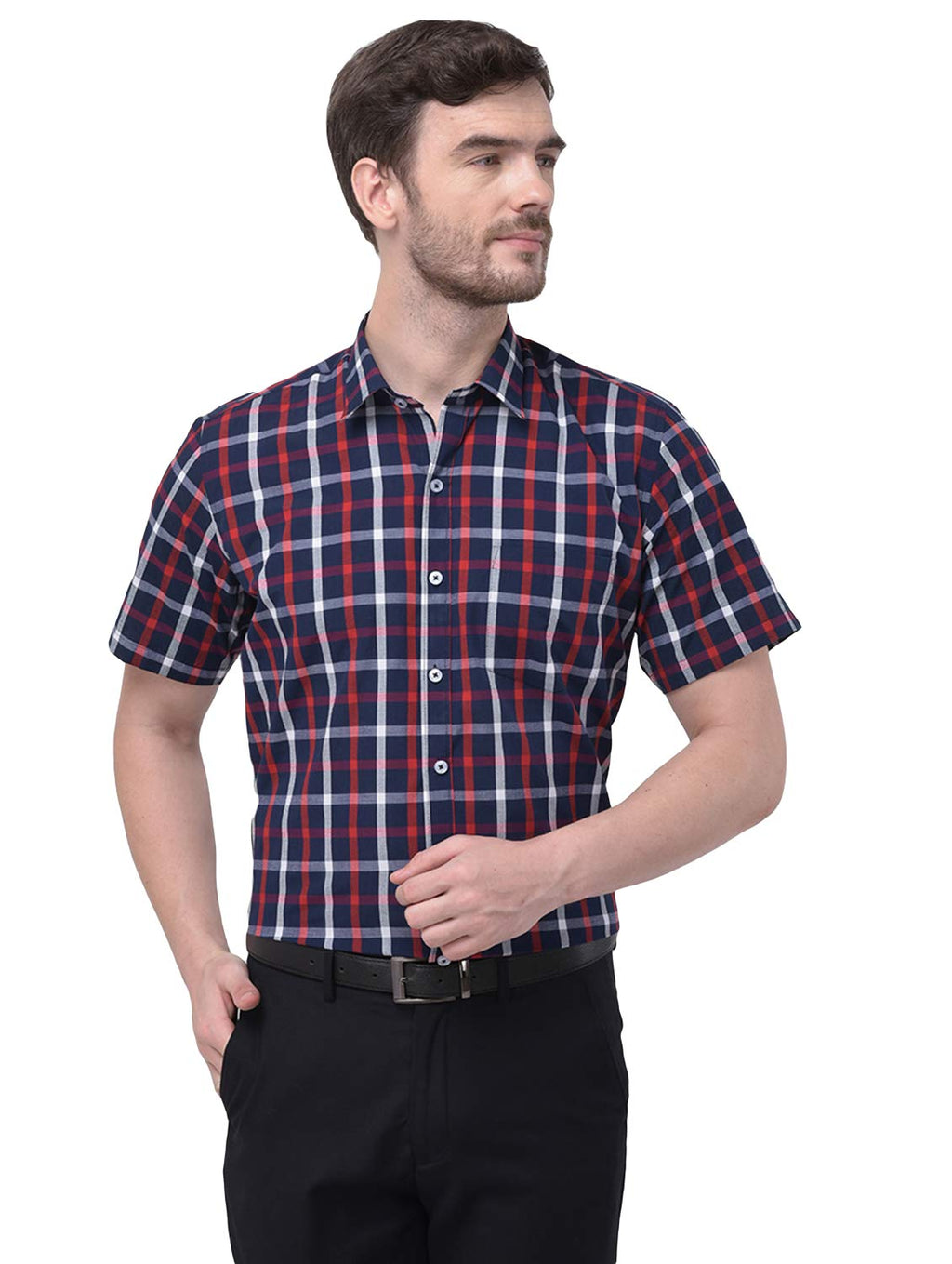 Accox Men's Cotton Checkered Formal Shirt (B07FQSJNRT)