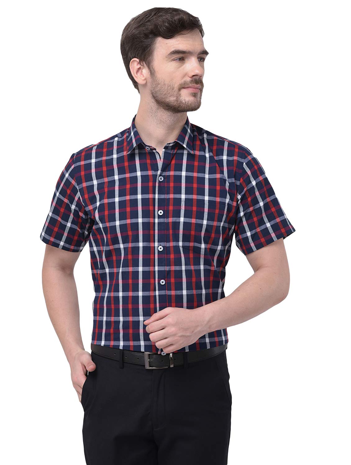 Accox Men's Cotton Checkered Formal Shirt (B07FQSJNRT)