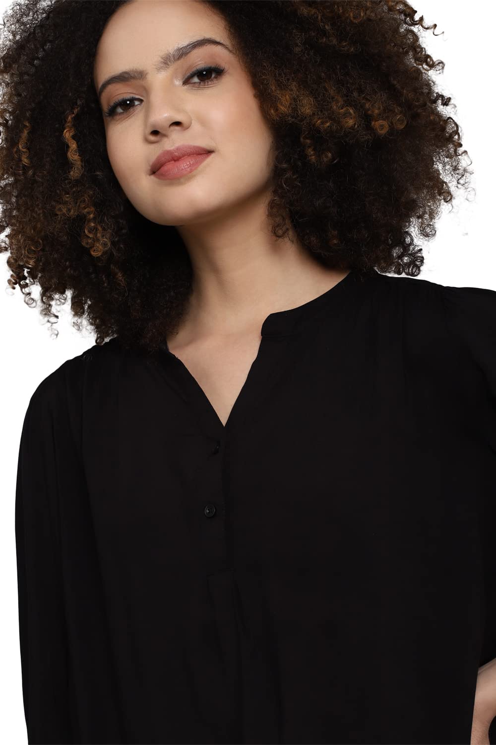 Allen Solly Women's Black1 Plain 3/4 Sleeve Blouse