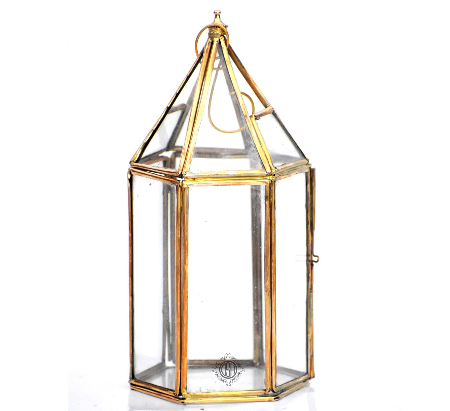 DSH Brass Diya for Pooja with Glass Cover Lantern, Decorative Brass & Glass Akhand Deepak Oil Lamp,Tea Light Holder Lantern for Durga Pooja & Diwali (Small)