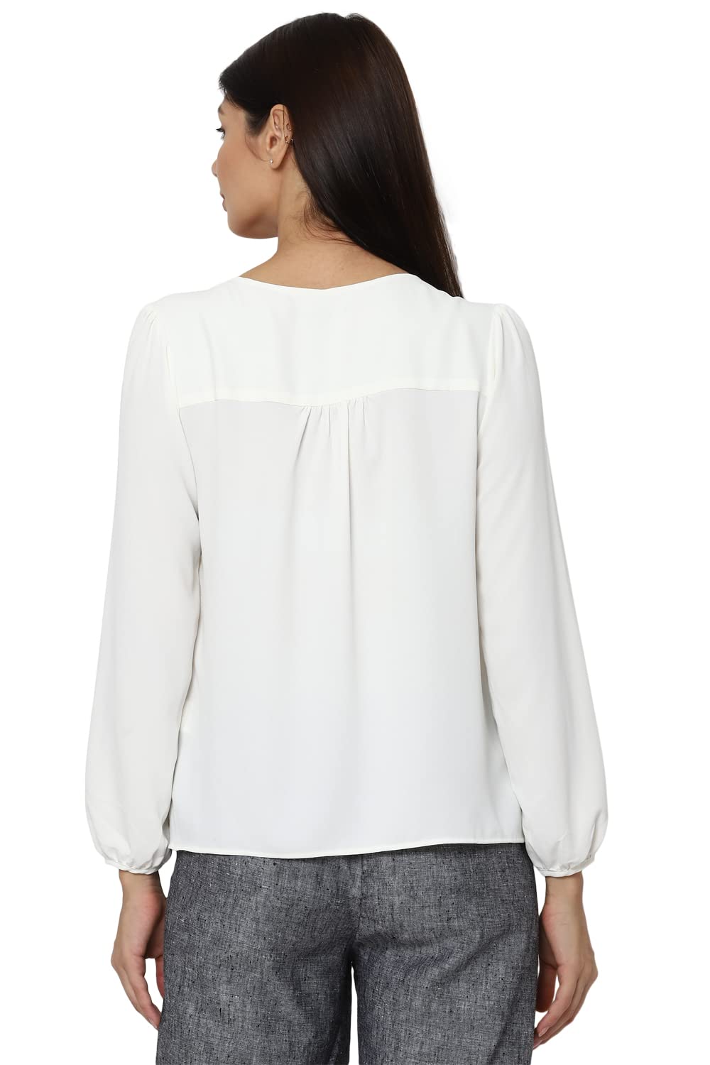 Allen Solly Women's Off White Plain Full Sleeve Blouse