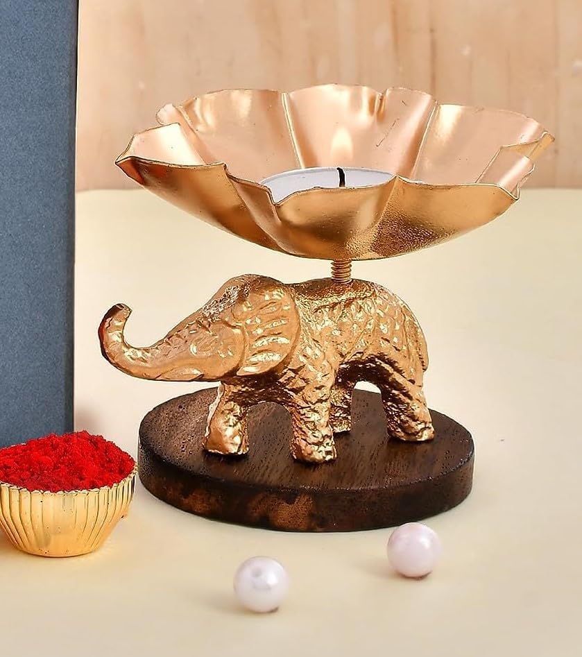 CraftVatika Elegant Elephant Metal Tea Light Candle Holder Diwali Decoration Item for Home Decor Gift - Modern Design, Wedding Decoration - Handcrafted Tabletop Decorative