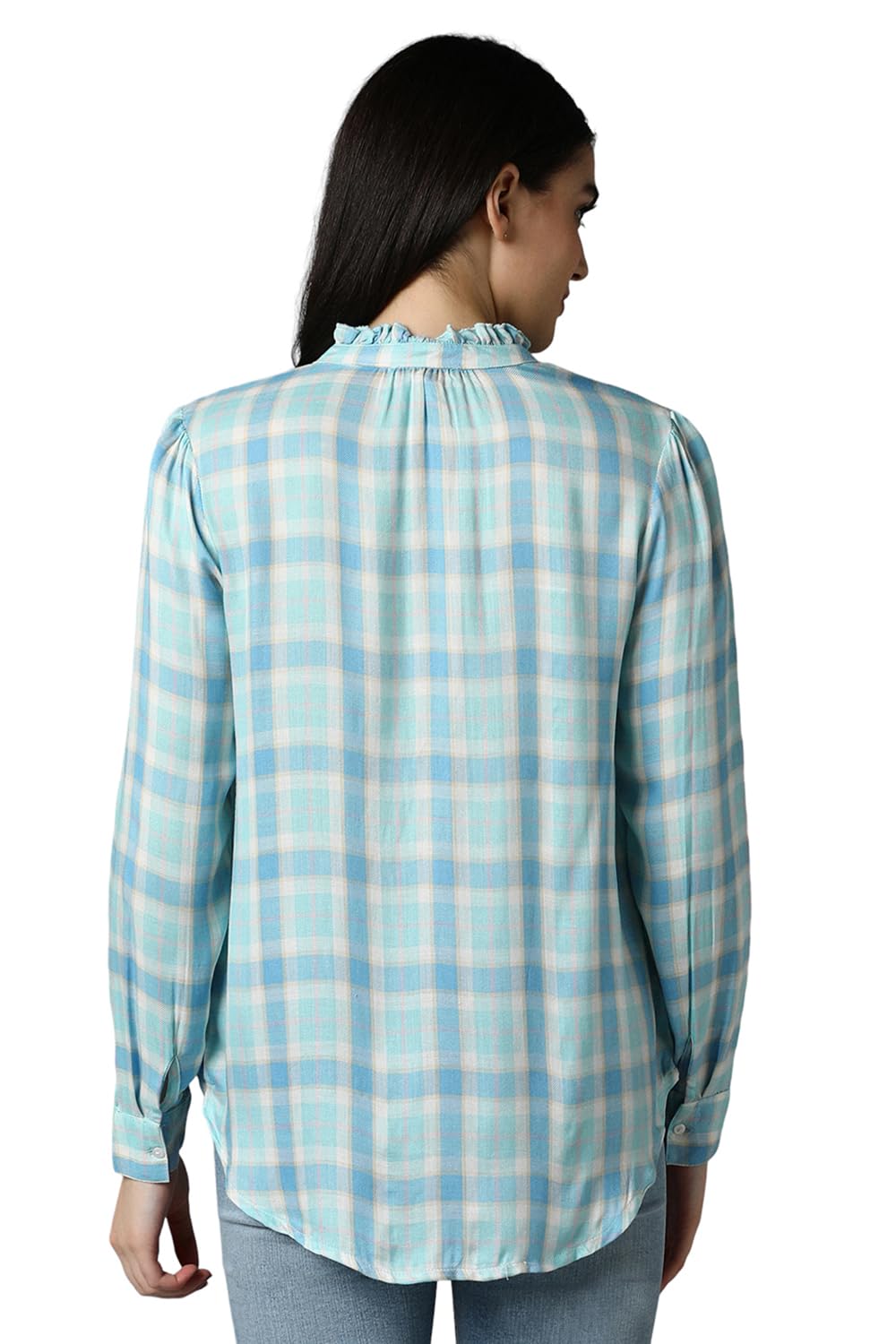 Allen Solly Women's Blue Checkered Full Sleeve Casual Shirt