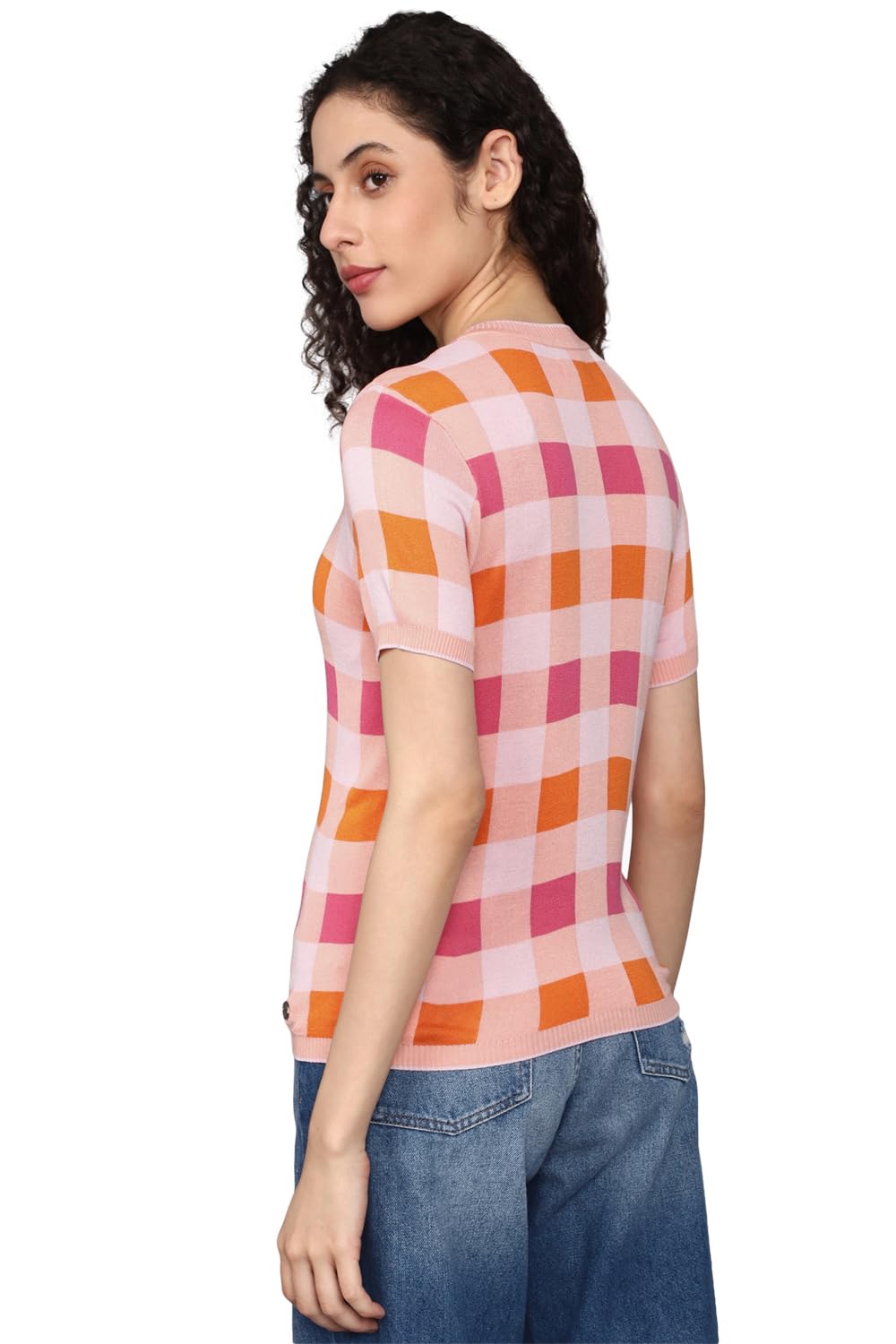Allen Solly Women's Multicolour Checkered Short Sleeve Casual Shirt