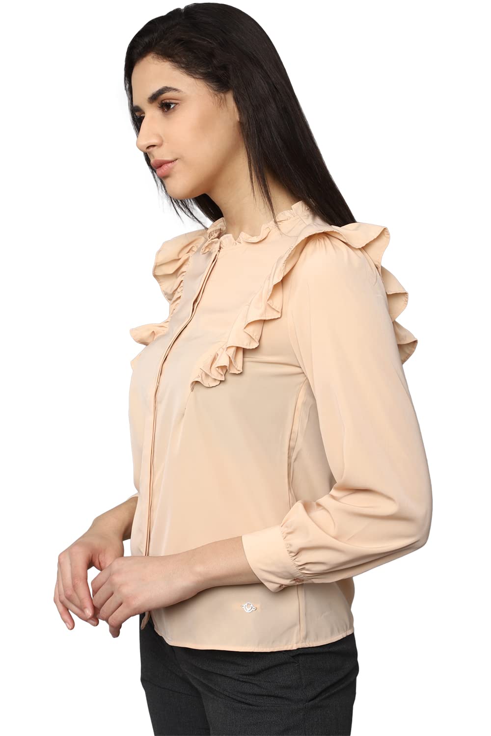 Allen Solly Women's Beige Plain Full Sleeve Casual Shirt