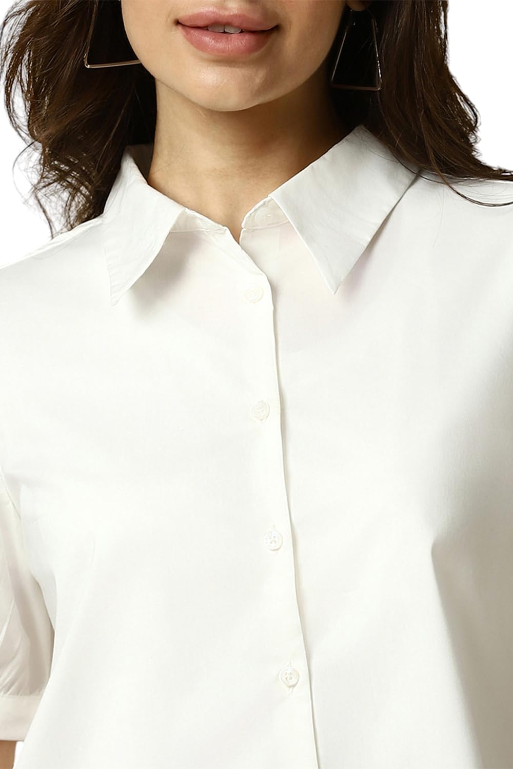 Allen Solly Women's Cotton White Plain Half Sleeve Casual Shirt