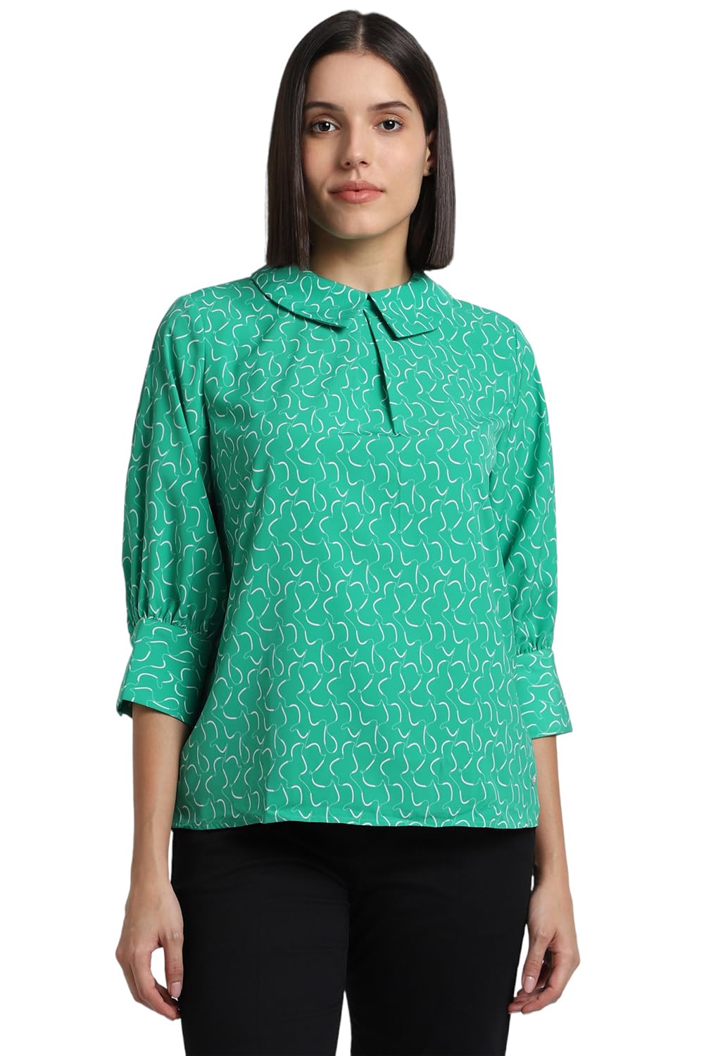 Allen Solly Women's Green Printed 3/4 Sleeve Casual Shirt