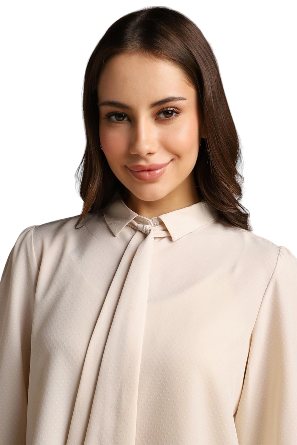 Allen Solly Women's Cream Plain Long Sleeve Formal Shirt