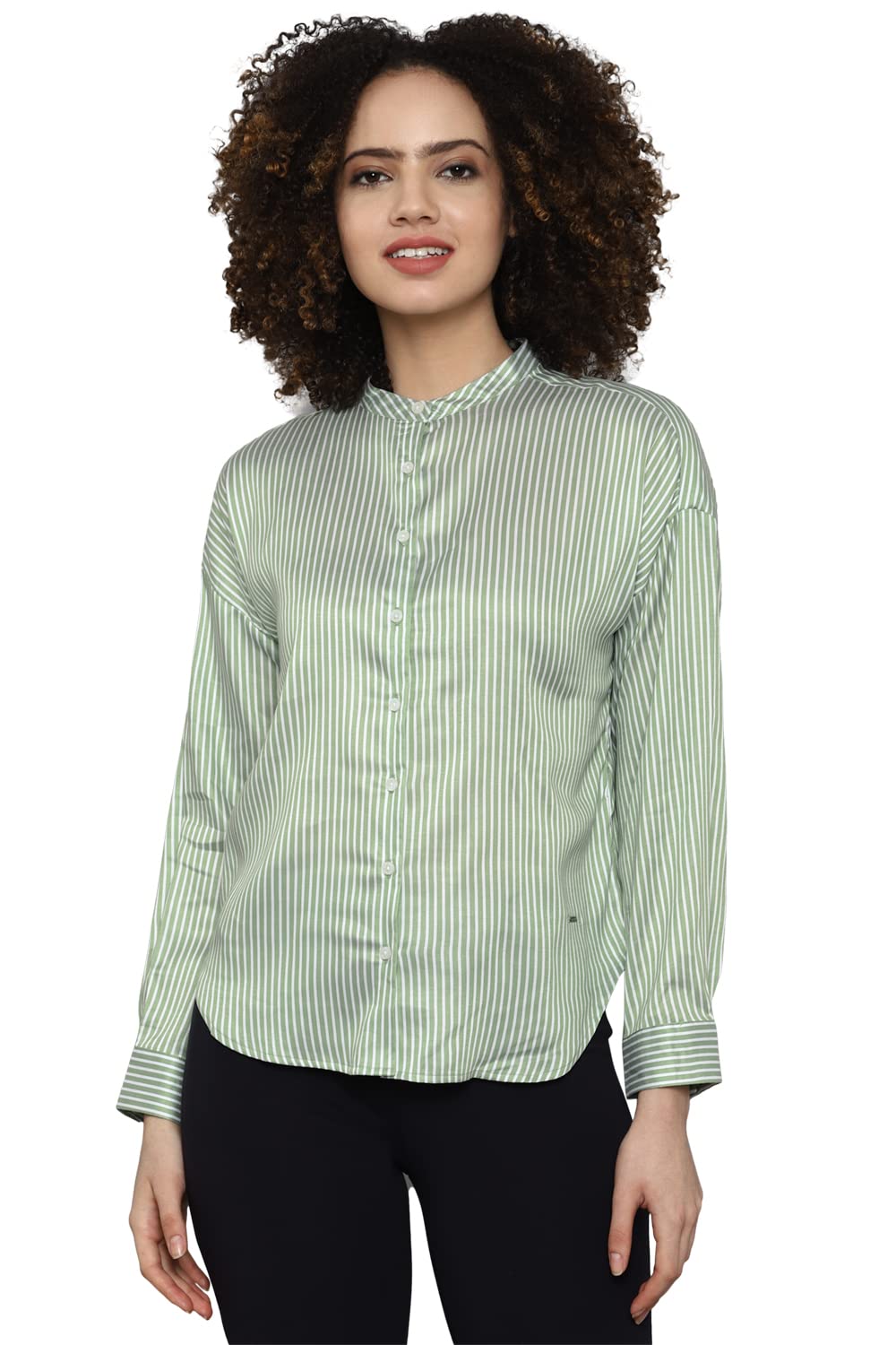 Allen Solly Women's Green Striped Long Sleeve Casual Shirt