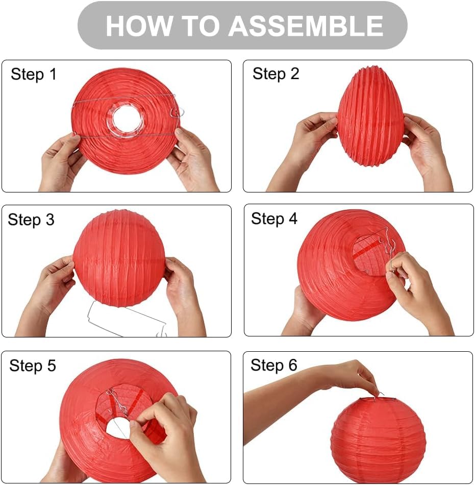 GreenUniverse 10-12 INCH Chinese Japanese Paper Lanterns withpack of 5 pcs (Red)