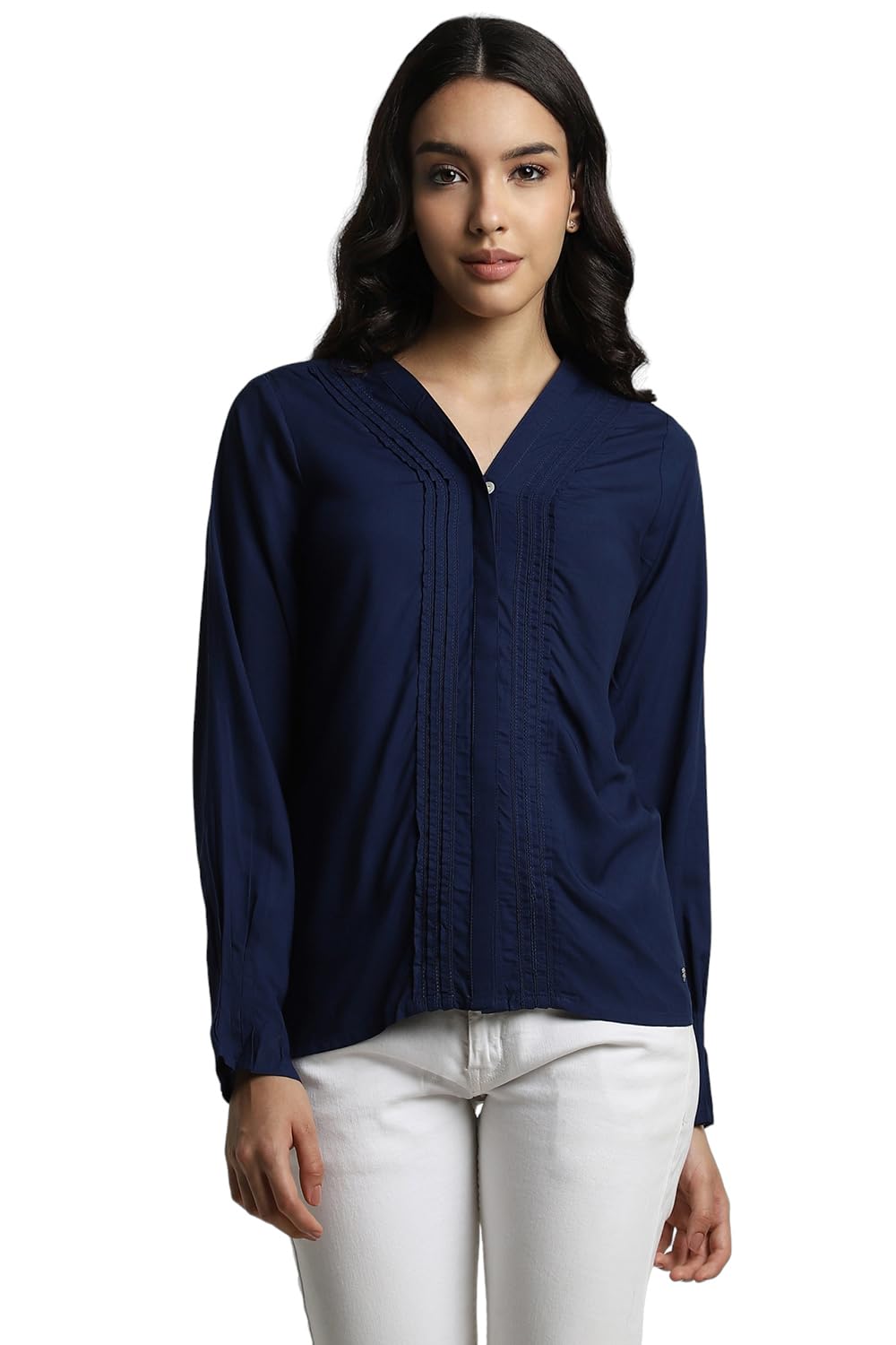 Allen Solly Women's Navy Plain Long Sleeve Casual Shirt