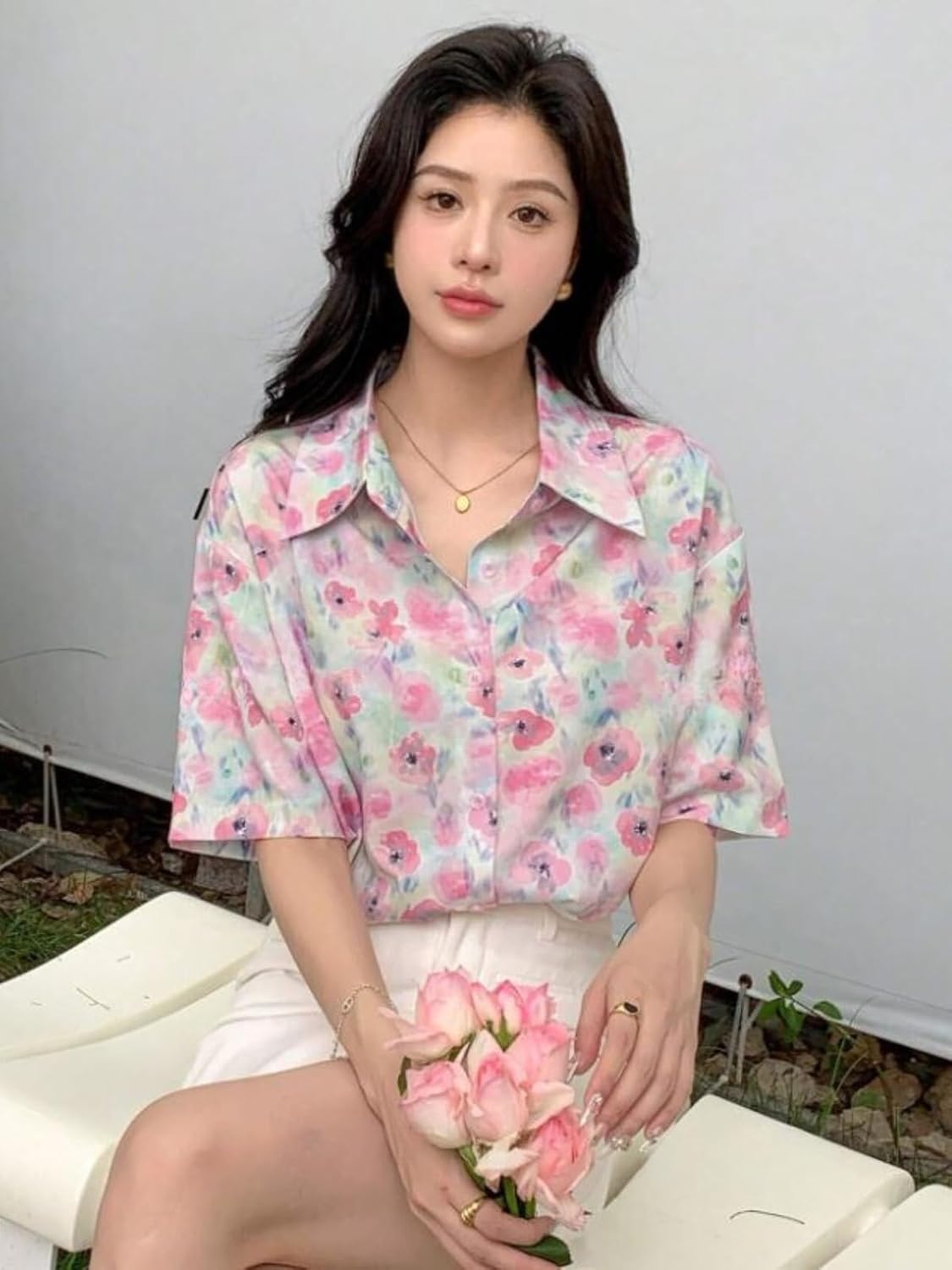 GRECIILOOKS Printed Regular Fit Shirt Korean Western Tops for Women Stylish