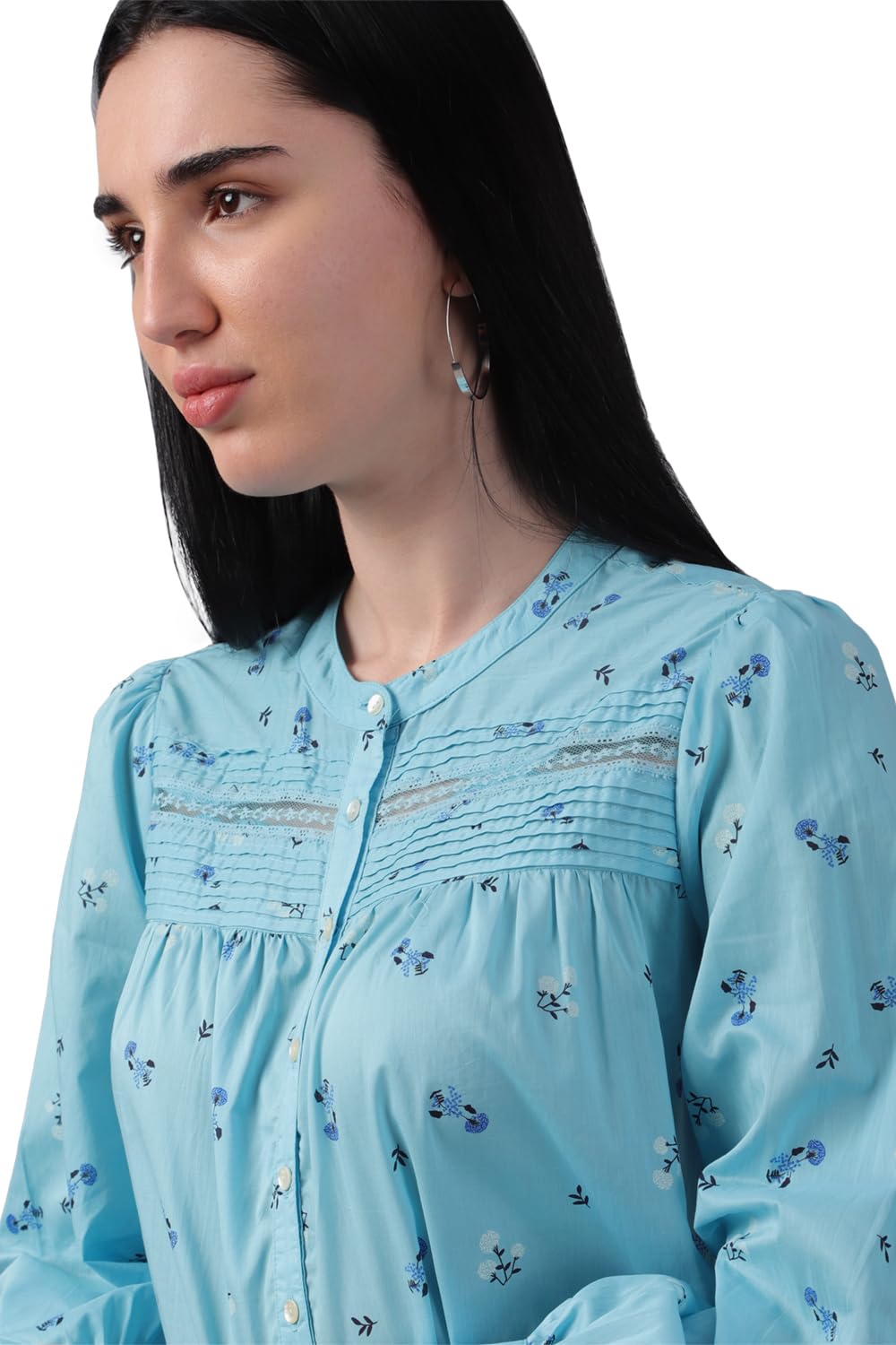 Allen Solly Women's Blue Printed 3/4 Sleeve Casual Shirt
