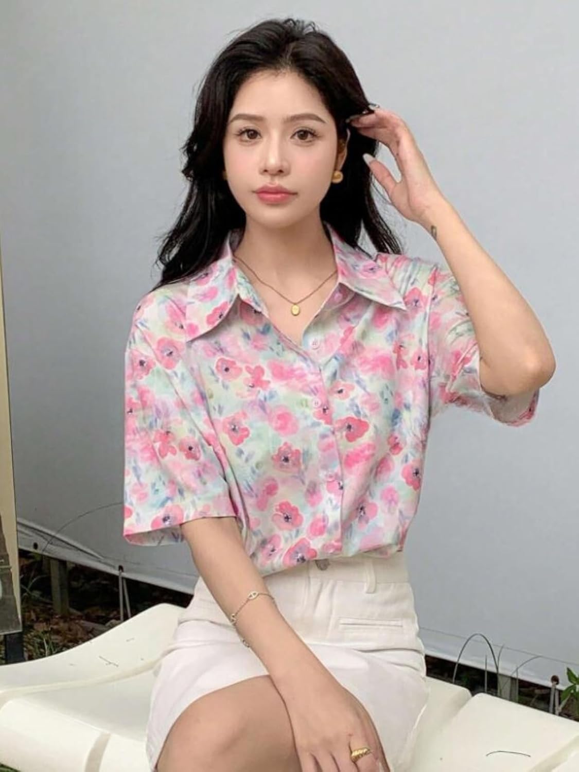 GRECIILOOKS Printed Regular Fit Shirt Korean Western Tops for Women Stylish