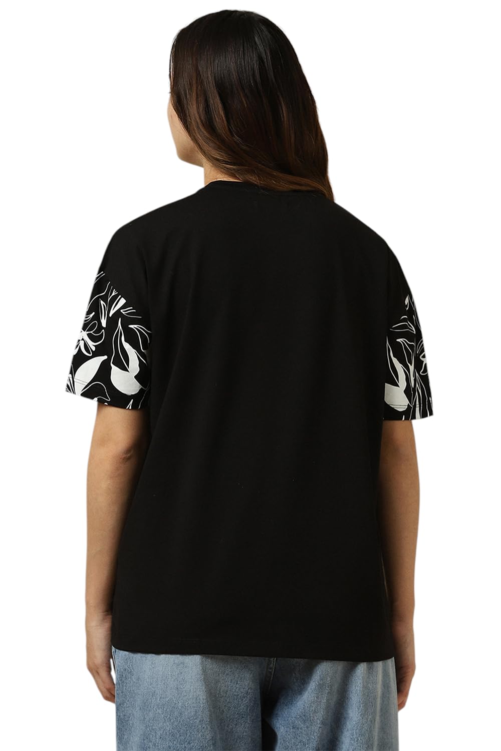 Allen Solly Women's Black Printed Half Sleeve T-Shirt