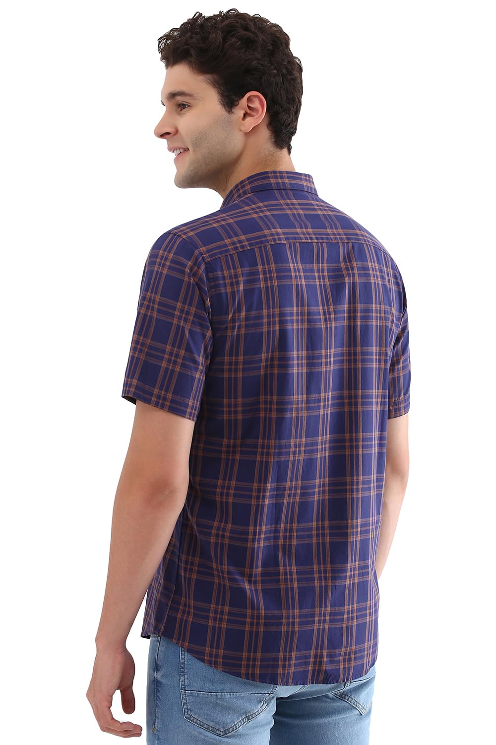 Allen Solly Men Navy Slim Fit Check Half Sleeves Casual Shirts