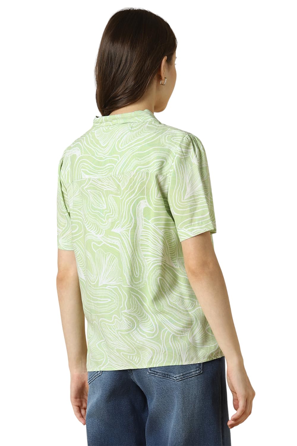 Allen Solly Women's Green Printed Half Sleeve Casual Shirt