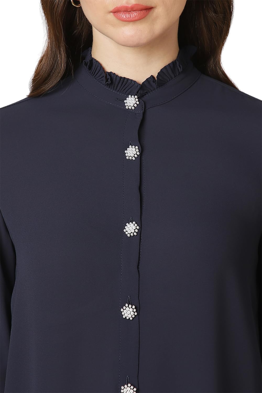 Allen Solly Women's Navy Plain Full Sleeve Formal Shirt