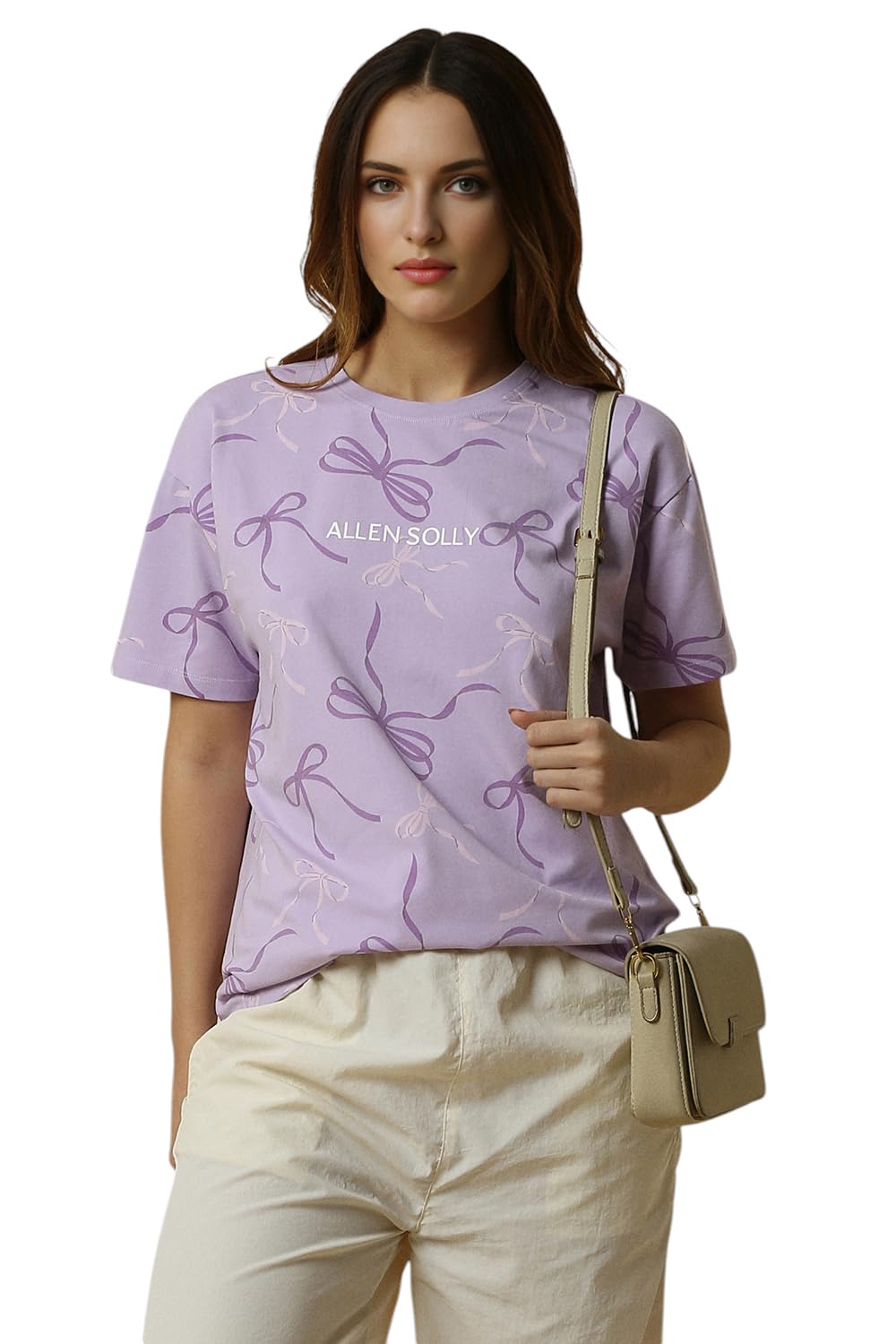 Allen Solly Women's Lilac Printed Half Sleeve T-Shirt