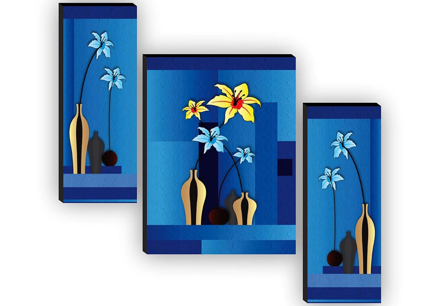 SAF paintings Set of 3 Flower Pot UV textured Paintings for living room with frame Painting 12 Inch X 18 Inch SAF-JMS65