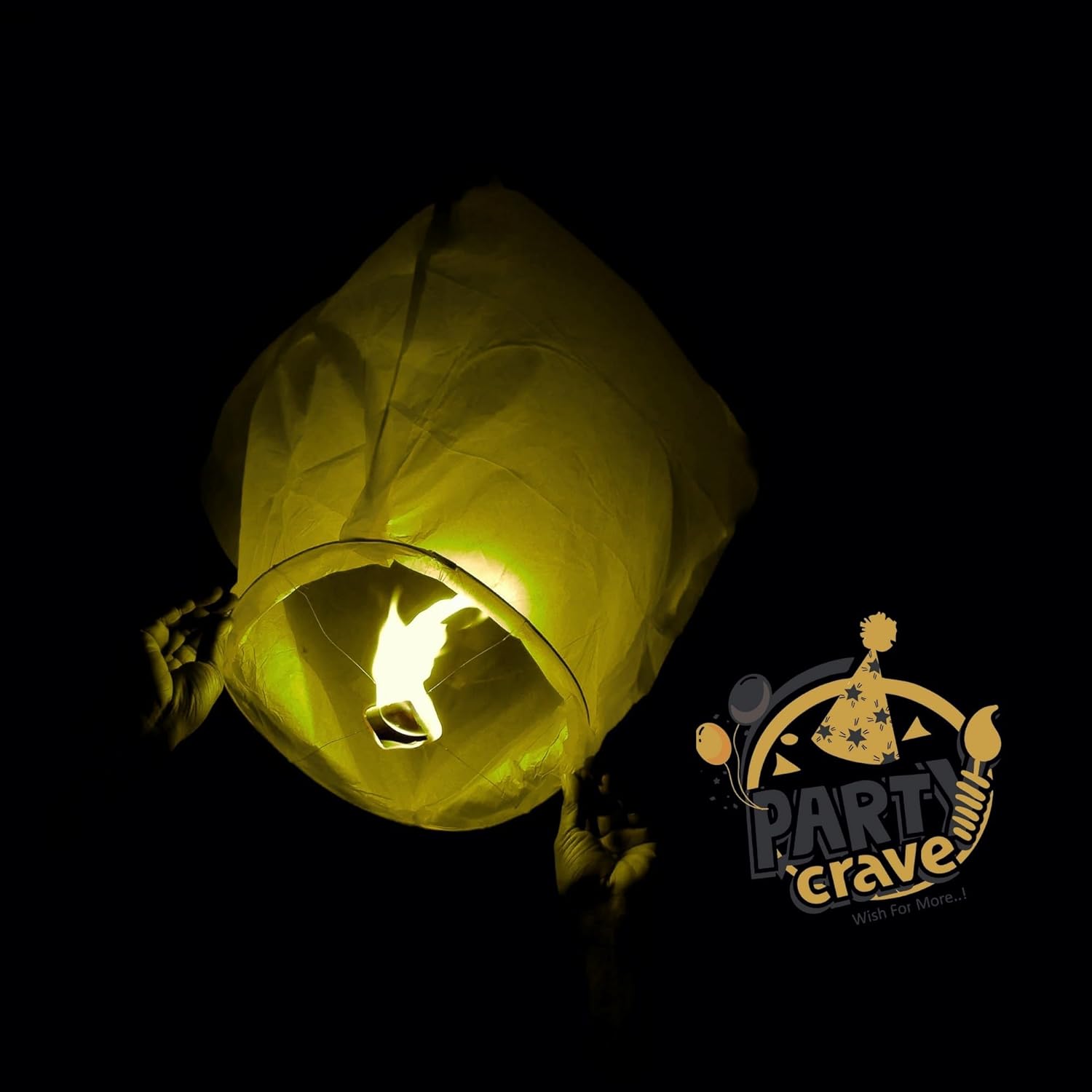 Party Crave Paper Sky Lantern Hot Air Balloon with Wax Candle Beautiful Lanterns for Weddings/Birthdays/Theme Parties/Diwali/New Year/Christmas & Many More (Yellow, 20pc Packing)
