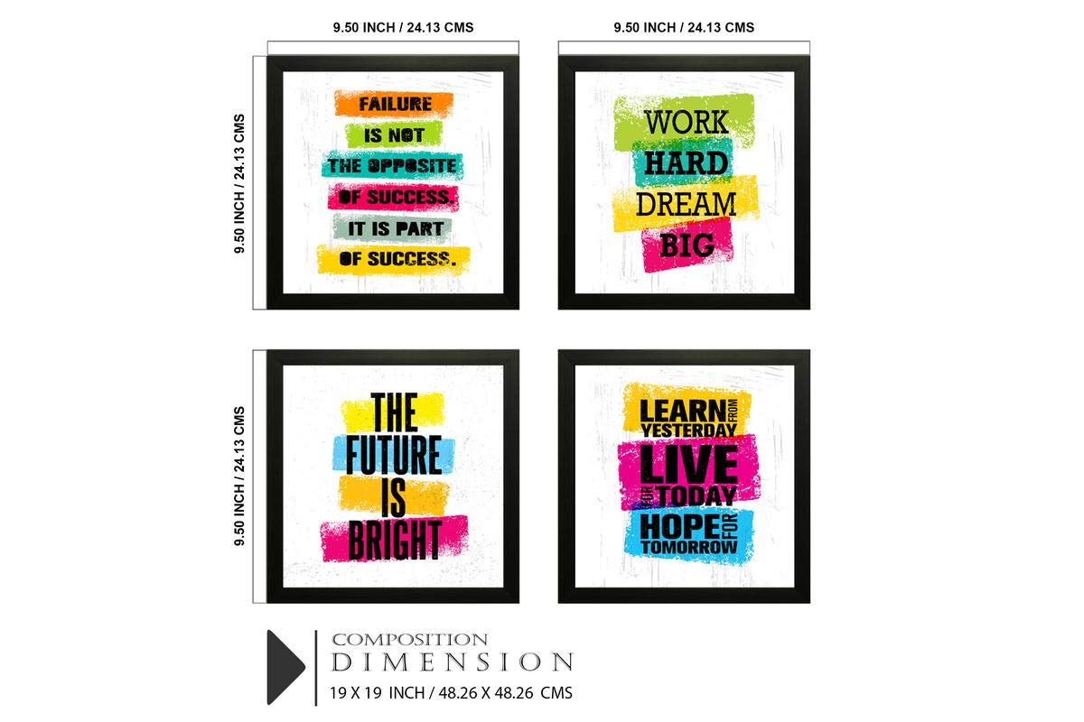 SAF Motivational Quotes Digital Reprint Painting (19 x 19 inch) - Set of 4 SANFSD26N, Multicolor