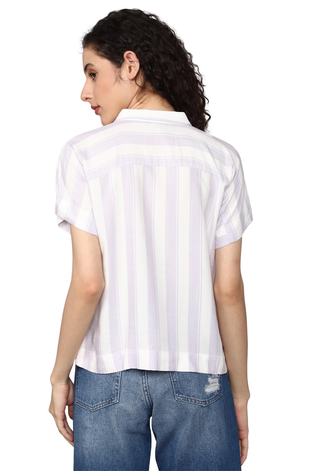 Allen Solly Women's White Striped Short Sleeve Casual Shirt
