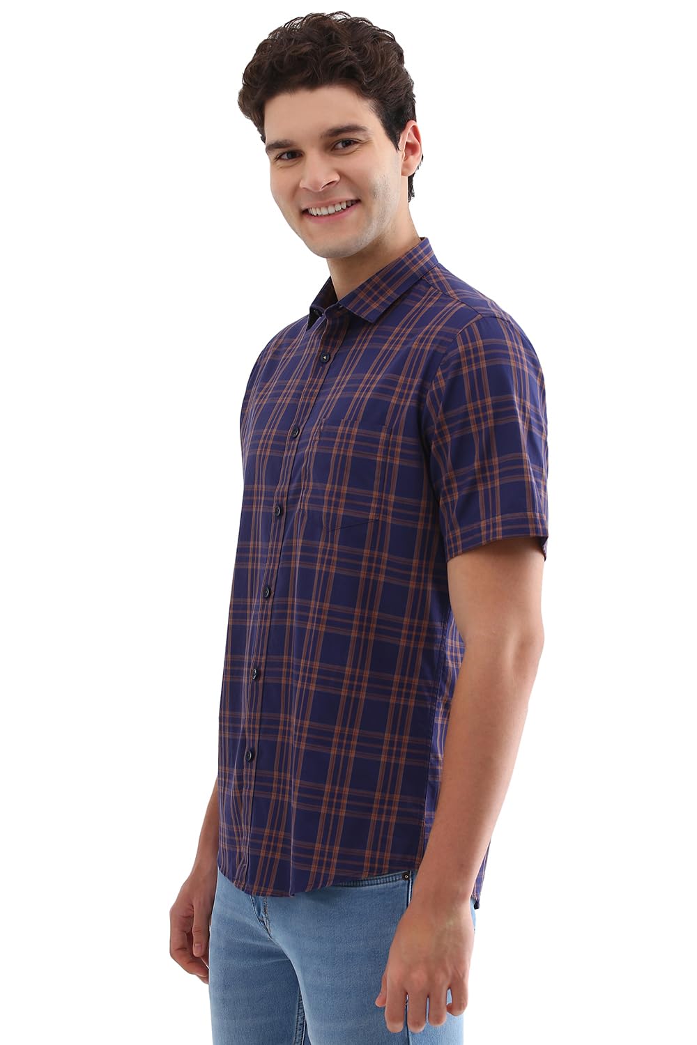 Allen Solly Men Navy Slim Fit Check Half Sleeves Casual Shirts