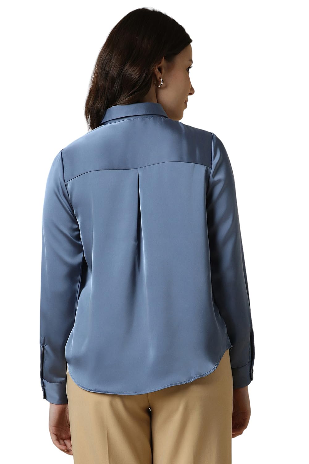 Allen Solly Women's Blue Plain Long Sleeve Casual Shirt