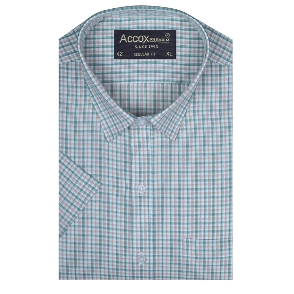 ACCOX Men's Breathable Cotton Half Sleeves Checkered Regular Fit Formal Shirt for Men (O_GCR404)