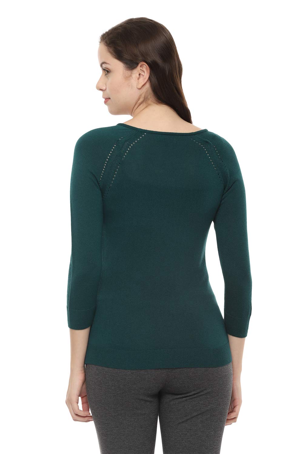 Allen Solly Women's Green Plain 3/4 Sleeve Casual Shirt