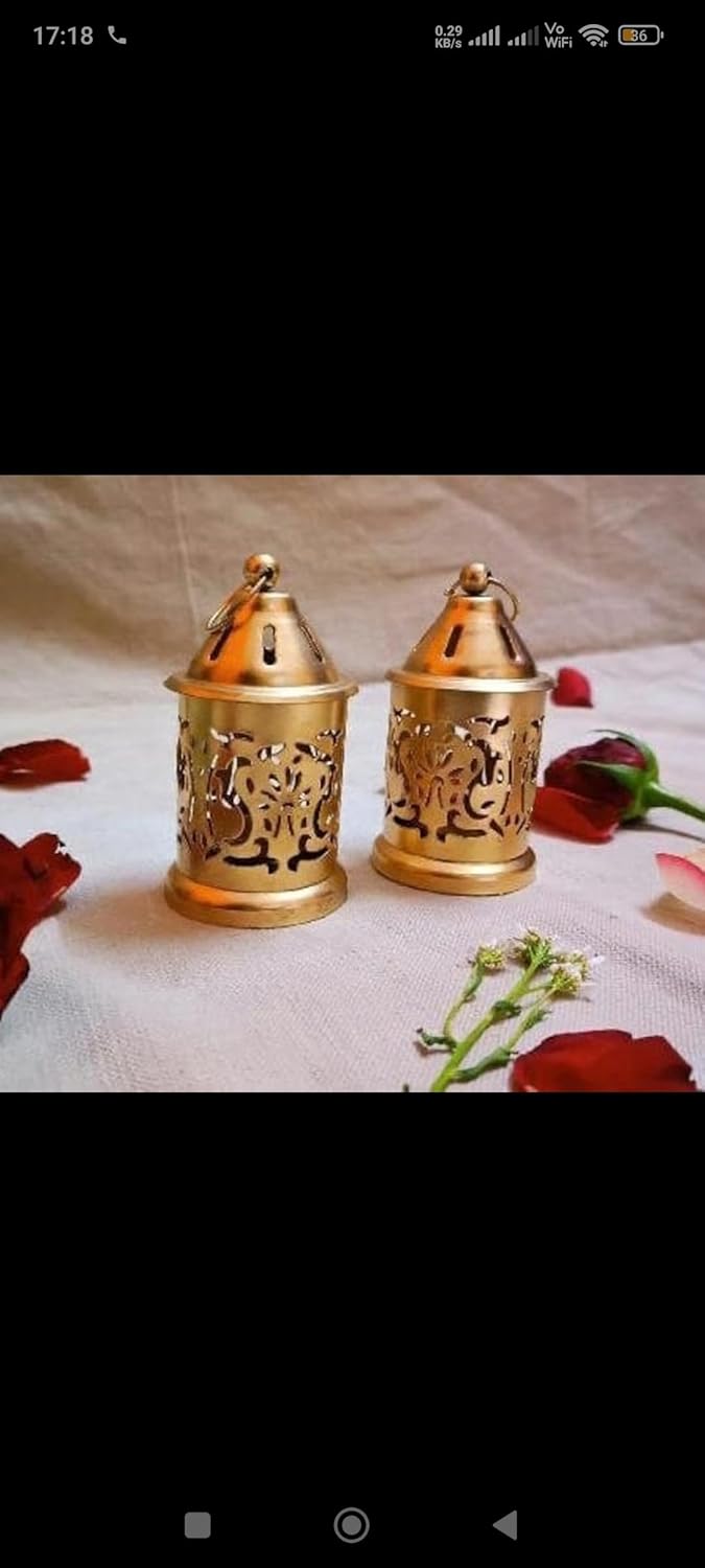 CentraLit Hanging Lantern Tea Light Candle Holder Lantern for Diwali Decoration lamps for Home Decor, Diya Diwali Decoration Lights Centerpieces for Wedding Home Party Table Decoration Gold (Set of 2)