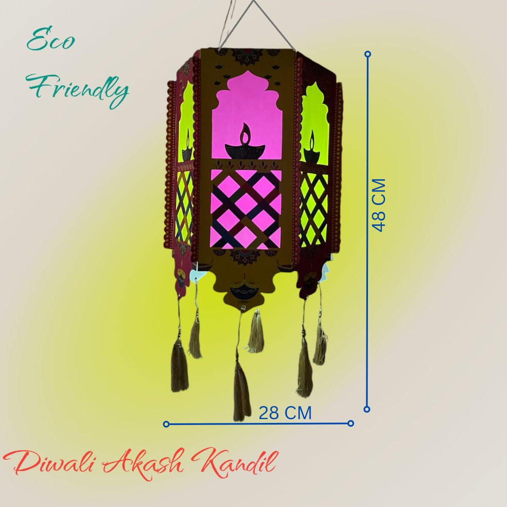 Hexagon Diwali Lantern/Akash Kandil - Multi Color (48X28X28 CM) DIY Make in India Project by VG Decor Articles