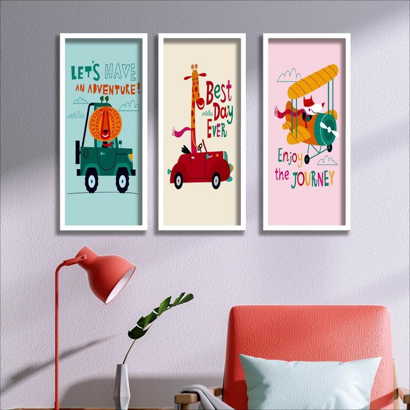 SAF paintings Set Of 3 Kids Room White Frame painting for Wall Decoration SA-WHITELP33502