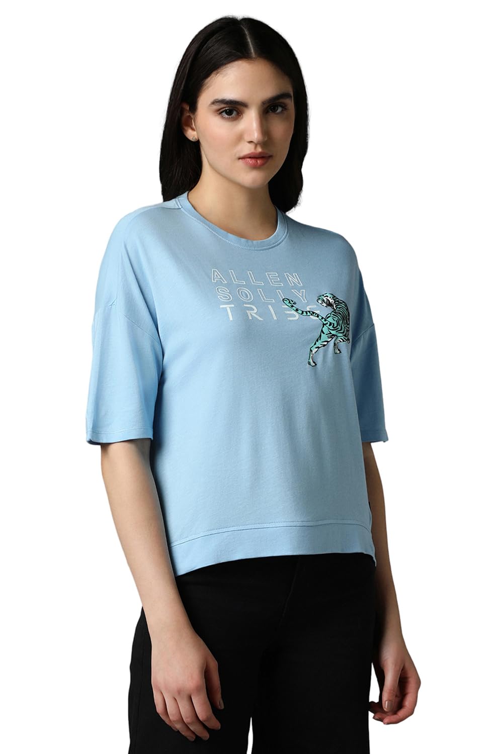 Allen Solly Women's Blue Printed 3/4 Sleeve T-Shirt