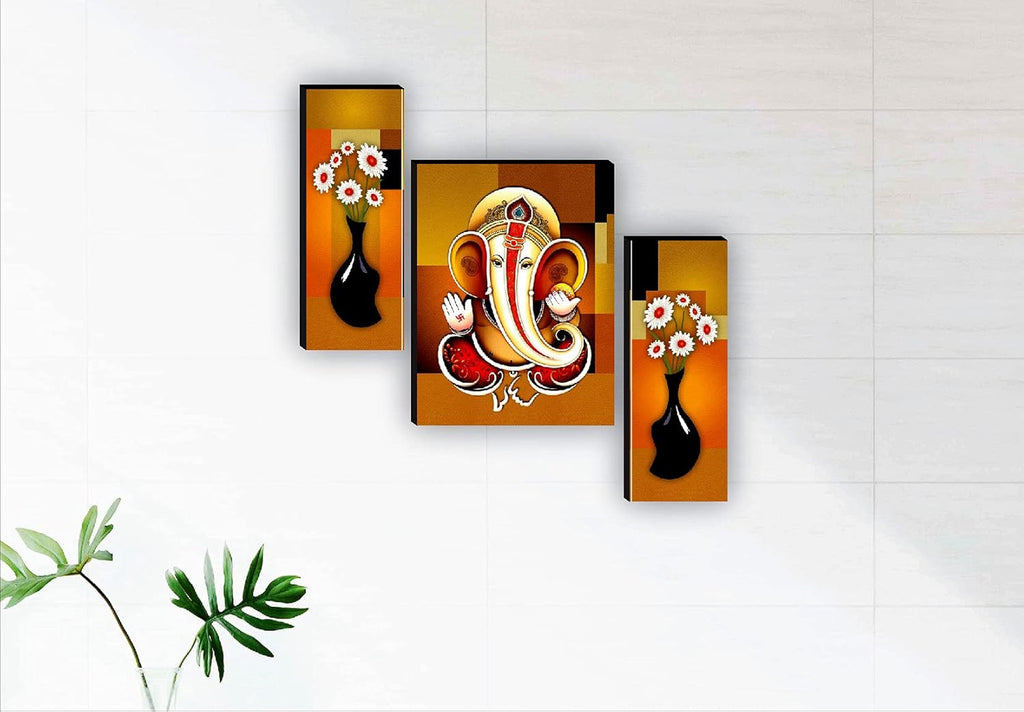 SAF paintings Set of 3 Ganesha modern art UV Textured Paintings for living room with frame Painting 18 Inch X 12 Inch SAF-JMS7515