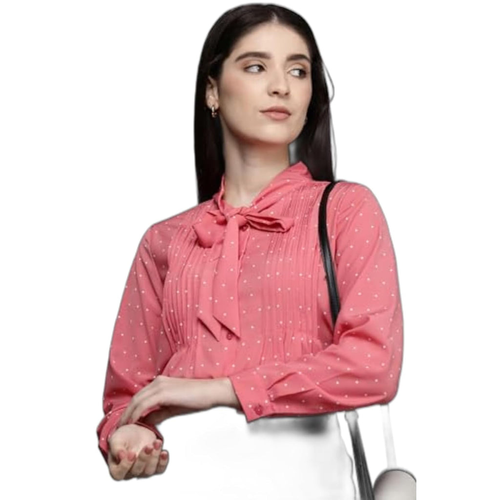 Allen Solly Women's Peach Plain Full Sleeve Casual Shirt