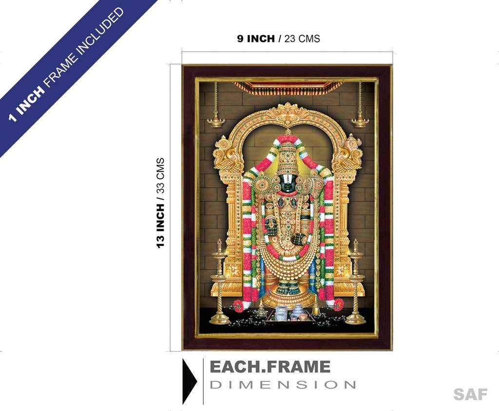 SAF paintings Religious Lord Teerupati Balaji Sparkle Coated Digital Reprint Painting (13.25 inch x 9.25 inch) SANFR6578, Multicolor