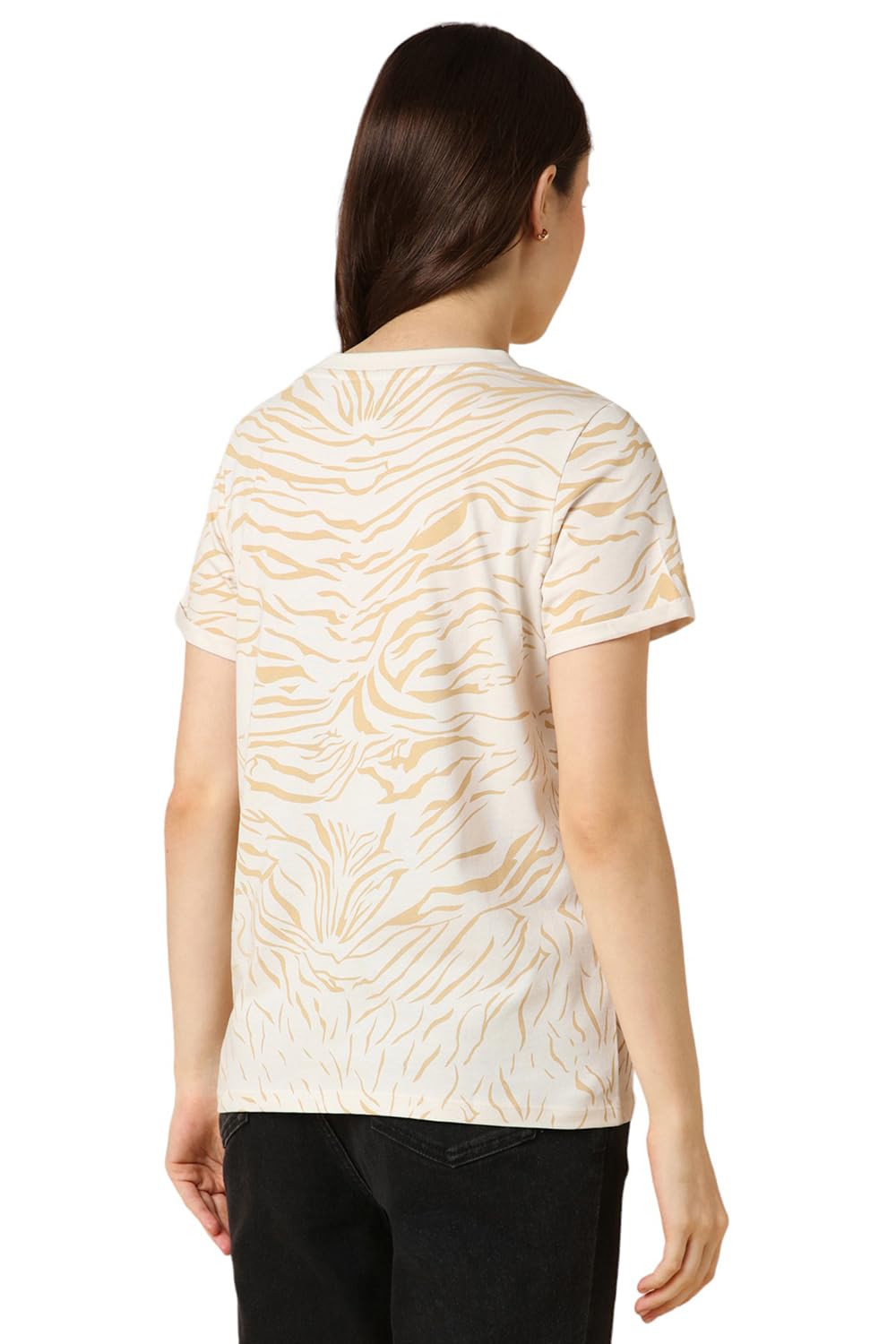 Allen Solly Women's Cream Printed Half Sleeve T-Shirt