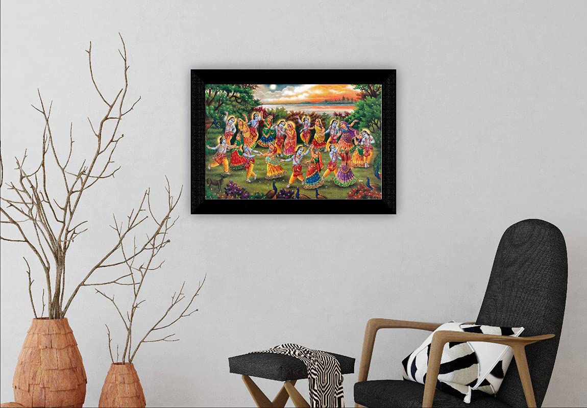 SAF paintings dancing Radhe Krishna and gopiya Rasleela UV Textured Synthetic Frame Painting SAFK104