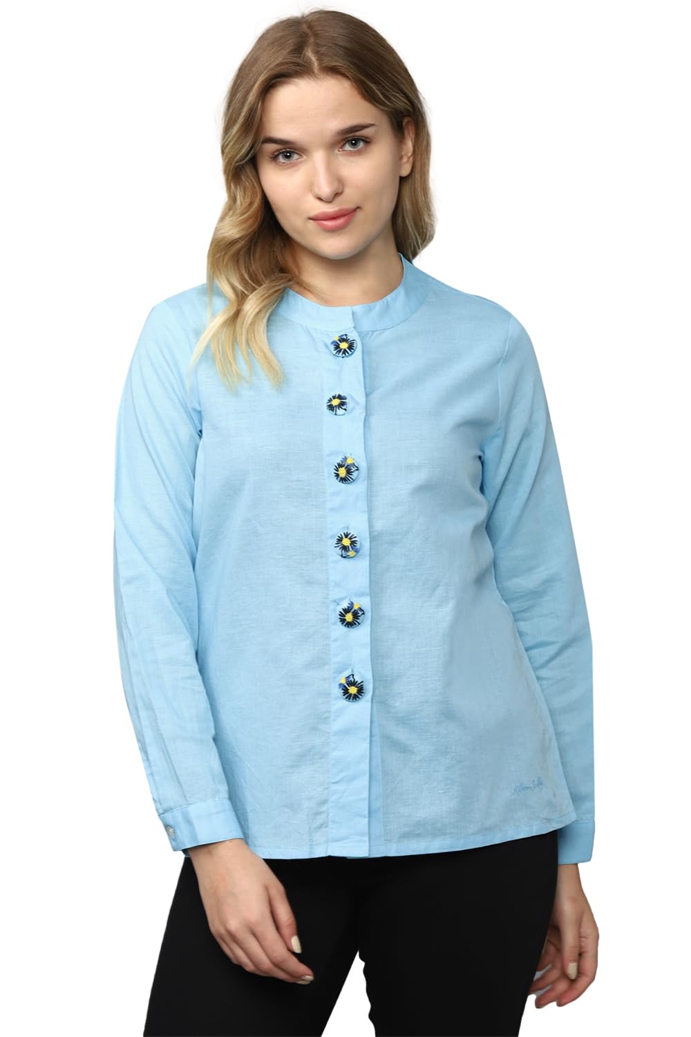 Allen Solly Women's Blue Plain Full Sleeve Casual Shirt