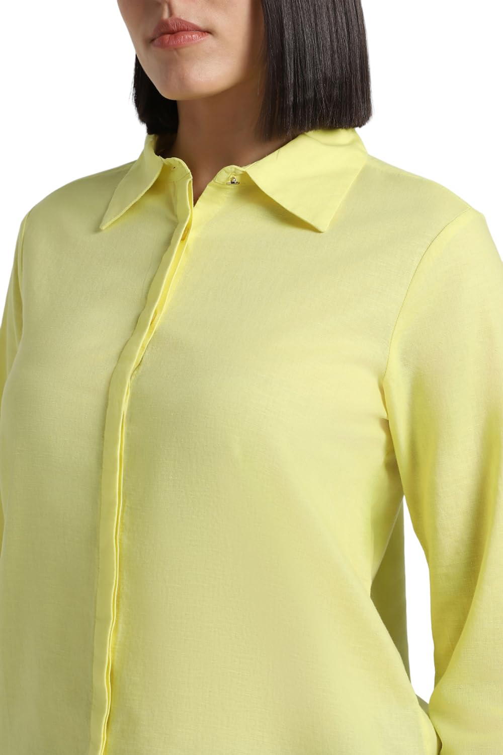 Allen Solly Women's Yellow Plain Long Sleeve Casual Shirt