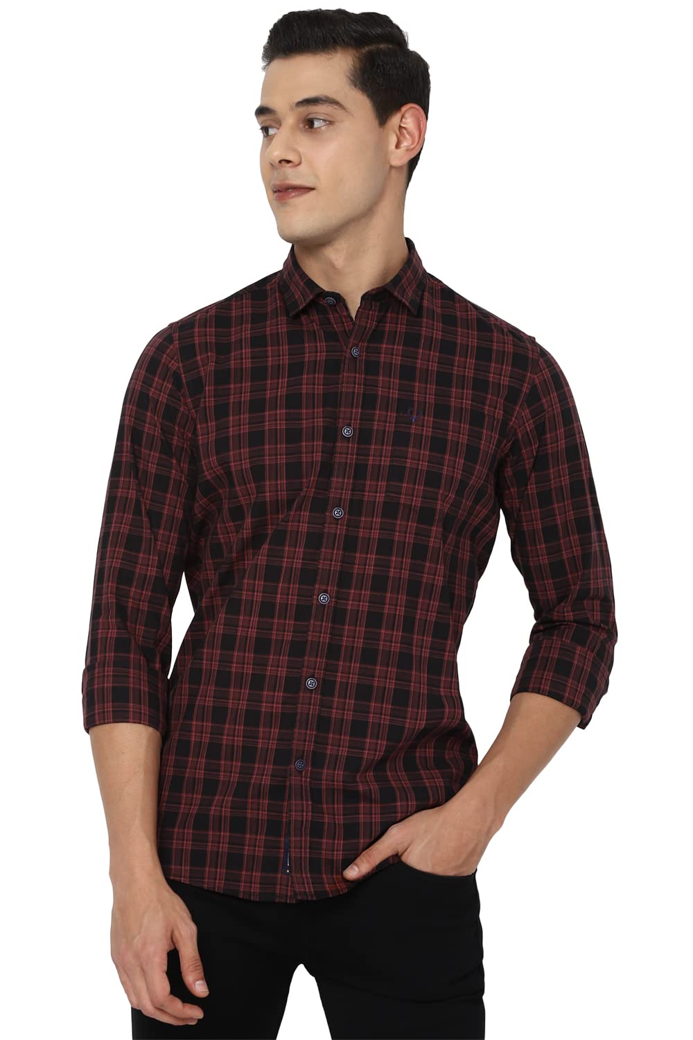 Allen Solly Men Maroon Custom Fit Check Full Sleeves Casual Shirts