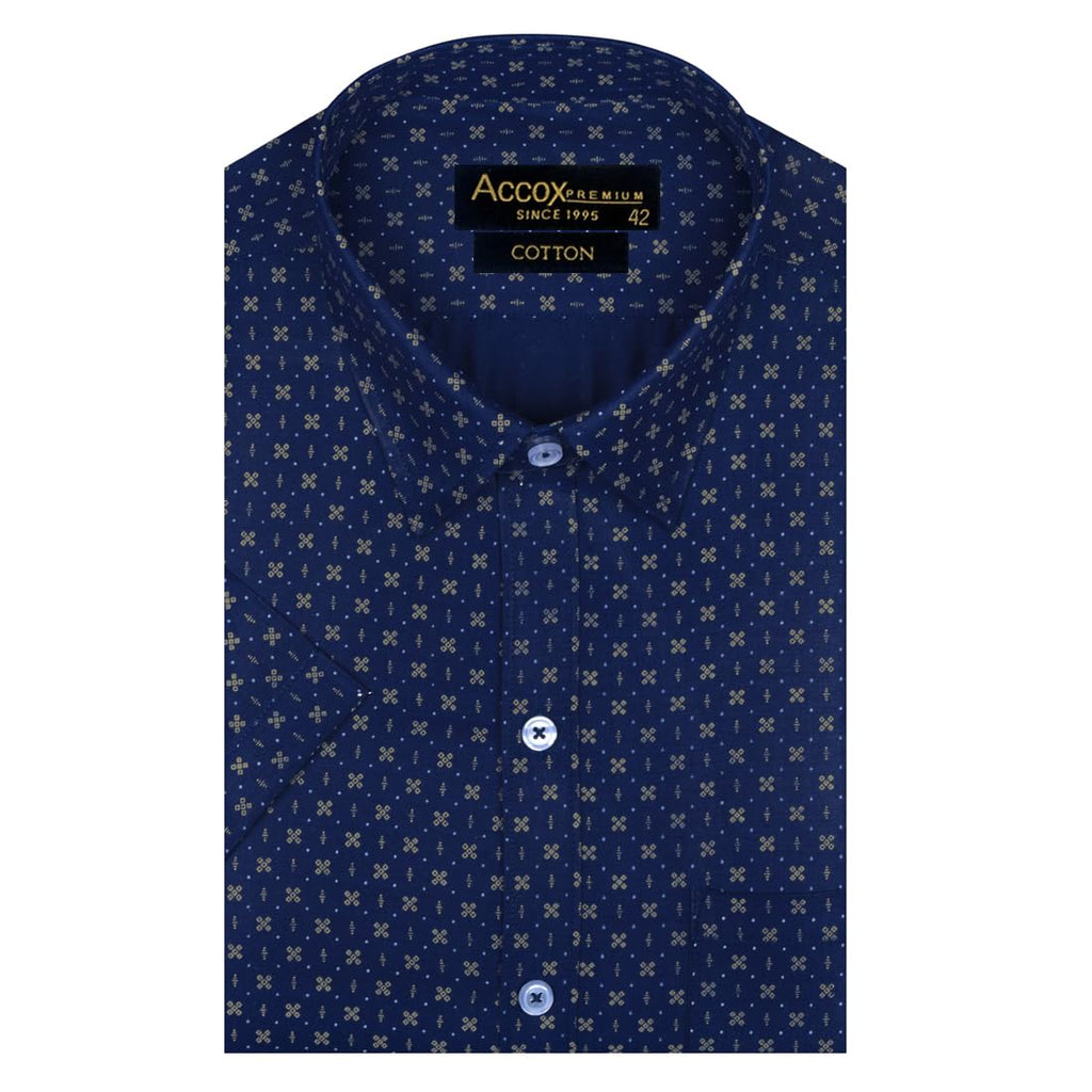ACCOX Men's Breathable Cotton Half Sleeves Regular Fit Printed Formal Shirt for Men (GCR243)