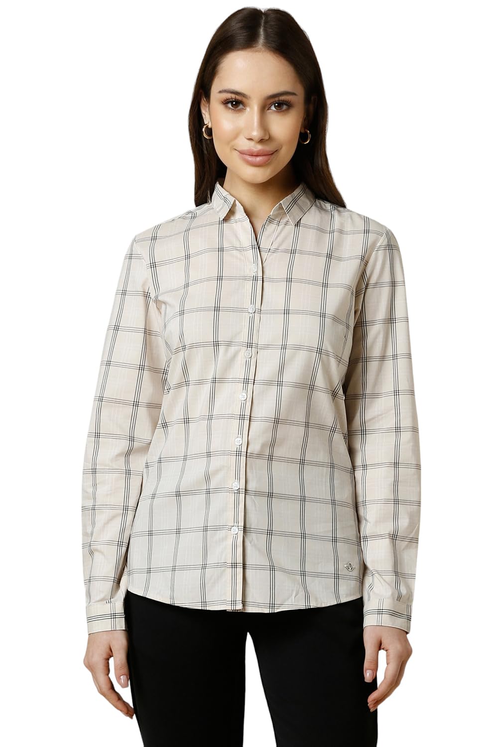 Allen Solly Women's Beige Checkered Long Sleeve Casual Shirt