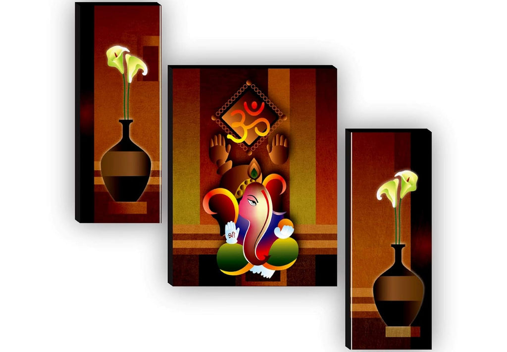 SAF paintings Set of 3 Ganesha UV Textured Paintings for living room with frame Painting 12 Inch X 18 Inch SAF-JMS7503