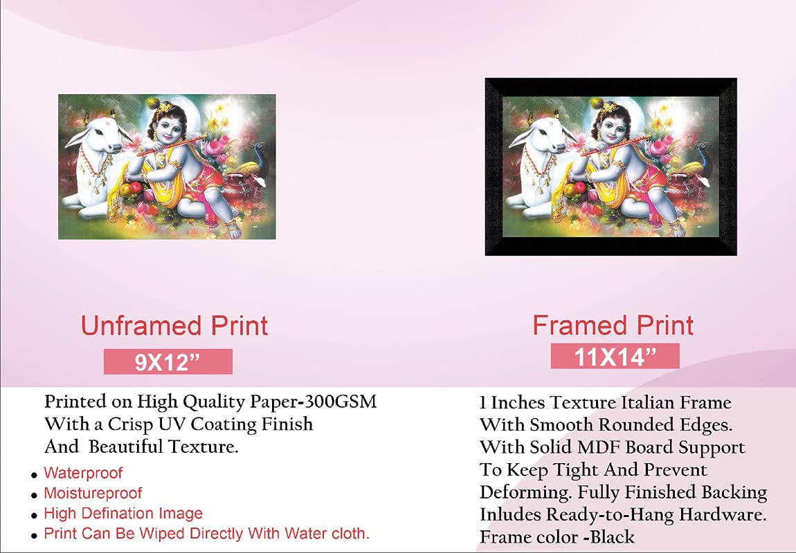 SAF paintings Kanha Ji with bansuri and cow UV Textured Synthetic Frame Painting SAFK97