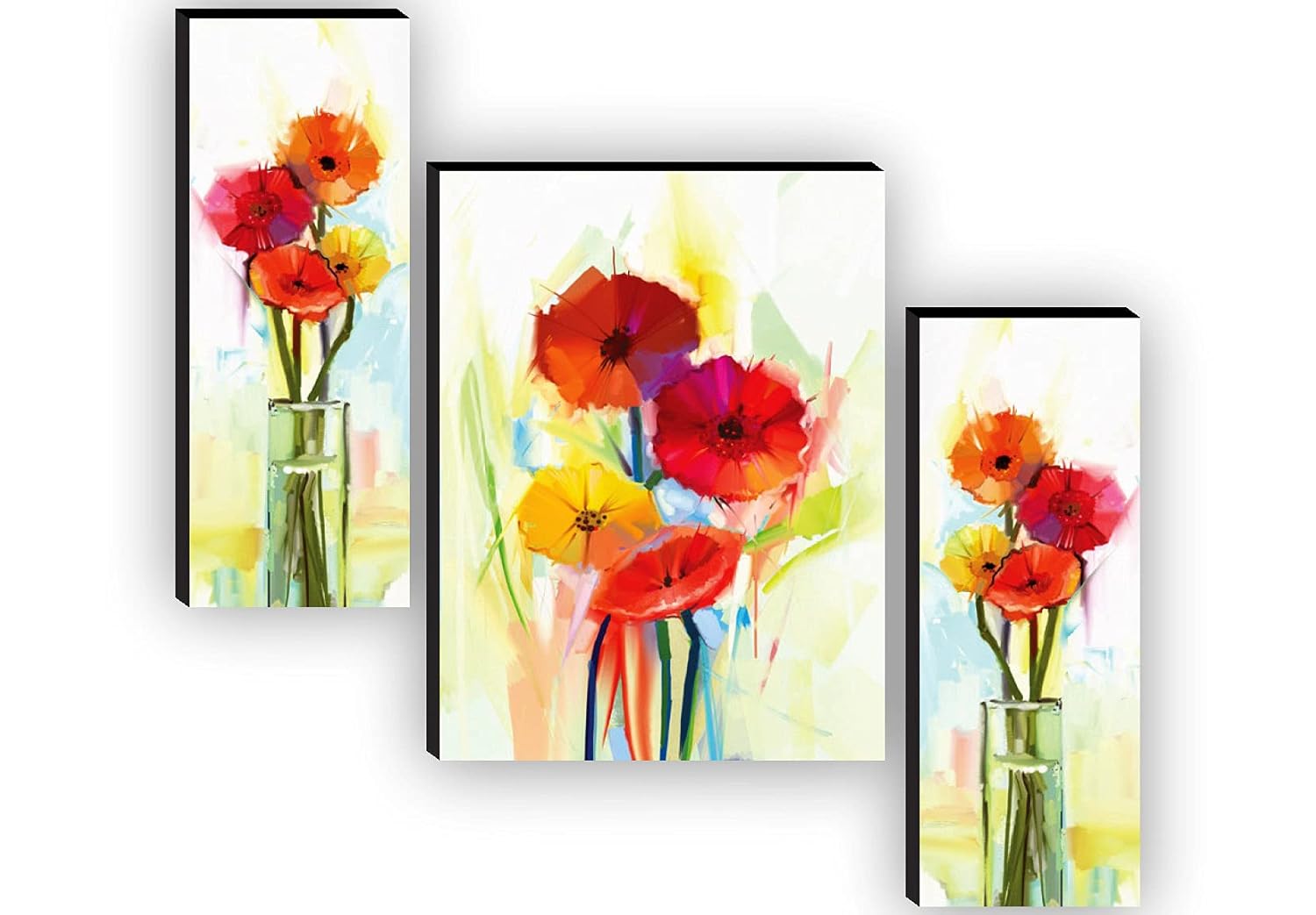 SAF paintings Set of 3 Flower Pot UV textured Paintings for living room with frame Painting 12 Inch X 18 Inch SAF-JMS52